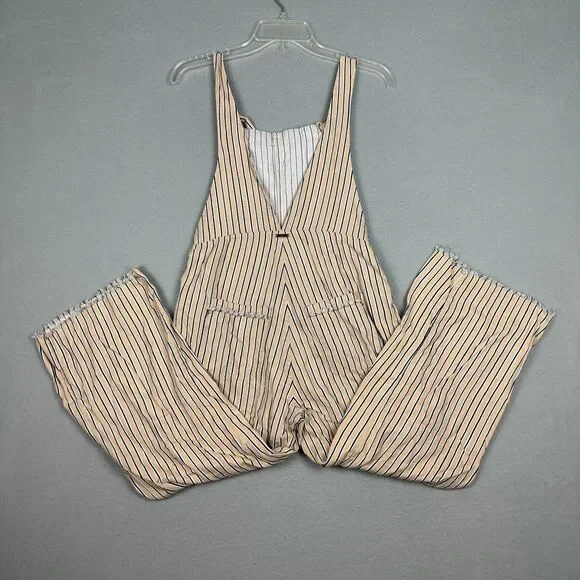 Billabong Womens Small Run Wild Overalls Jumpsuit Striped Tan Adjustable Straps - Picture 2 of 8